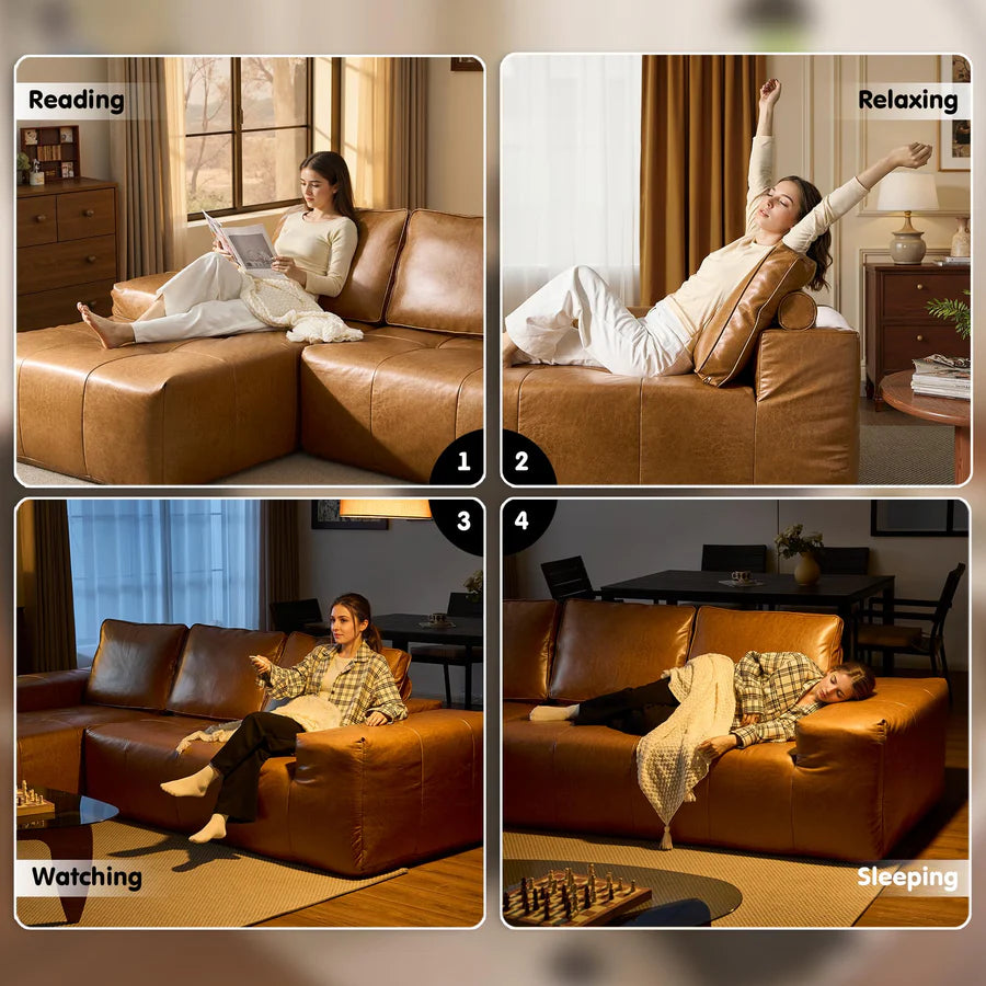 114" Cloud Sectional Sofa - L-Shaped Faux Leather Modular Couch with Deep Seat Chaise