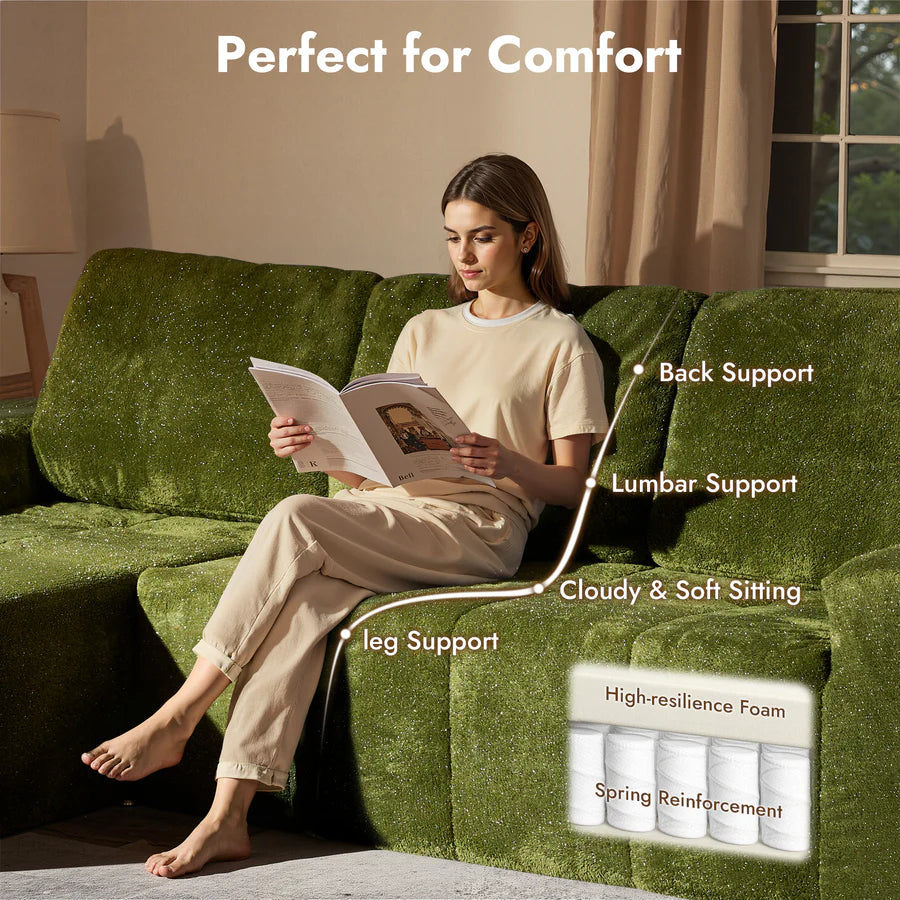 114" Cloud Sectional Sofa - L-Shaped Faux Leather Modular Couch with Deep Seat Chaise