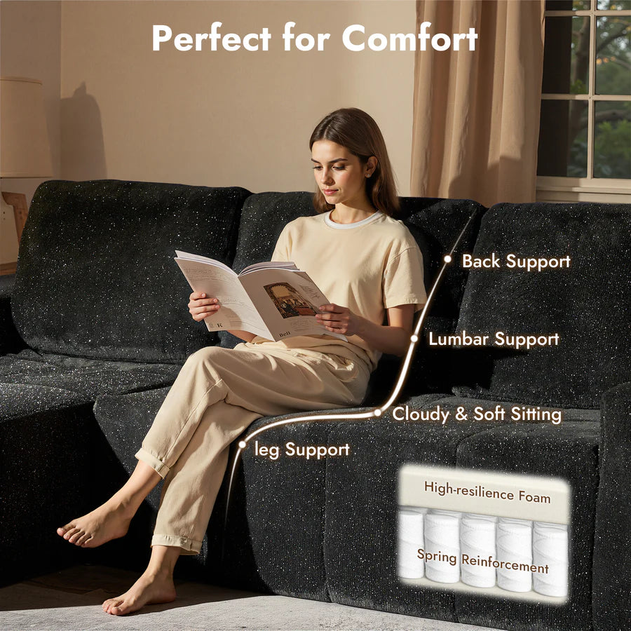 114" Cloud Sectional Sofa - L-Shaped Faux Leather Modular Couch with Deep Seat Chaise