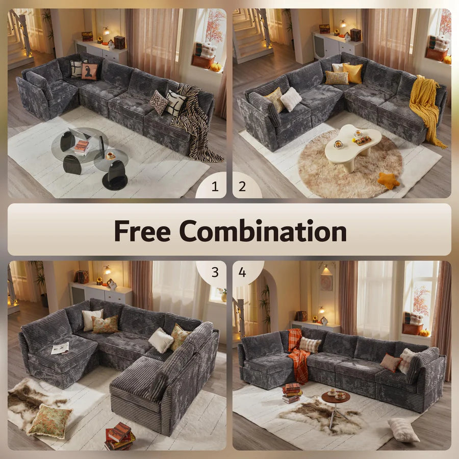 130.7" Modular Sectional Sofa Couch, L-Shaped Minimalist Couches, Modern Deep Seat Cloud Plush Corduroy Sofas Set