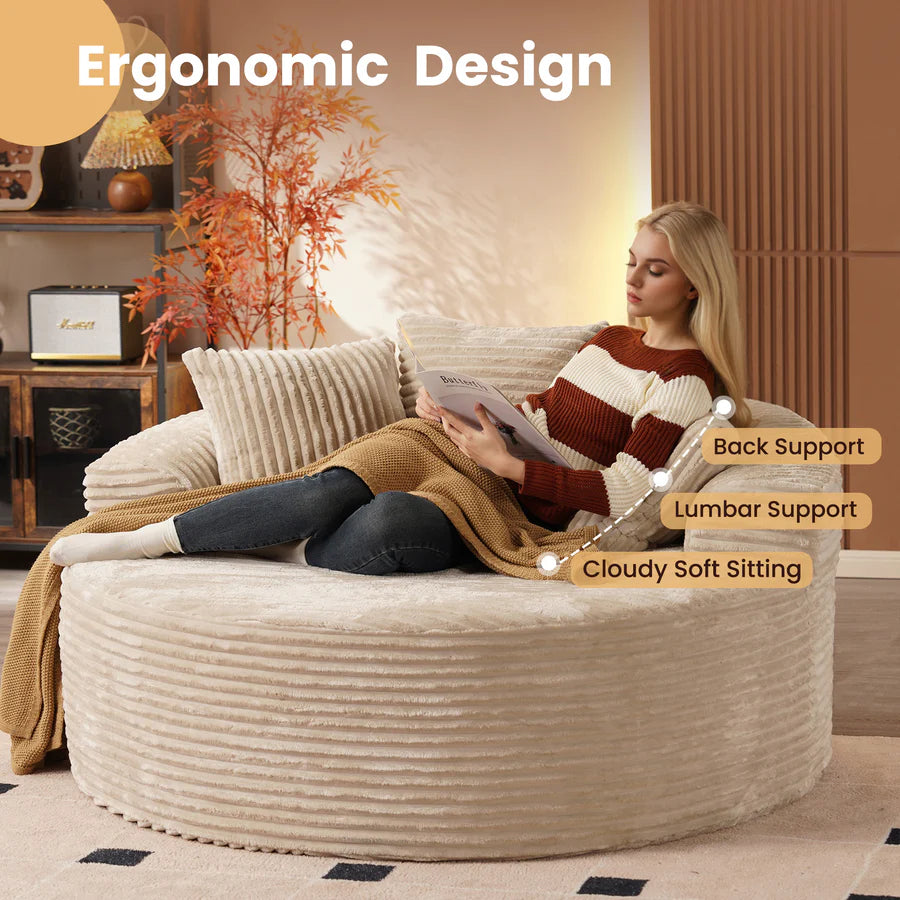 59" O-Shape Modular Couch, Plush Corduroy Fabric, No Assembly Required