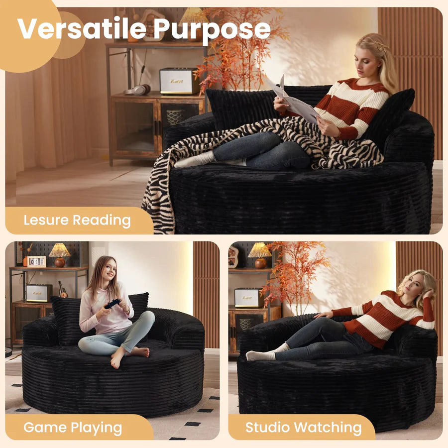 59" O-Shape Modular Couch, Plush Corduroy Fabric, No Assembly Required