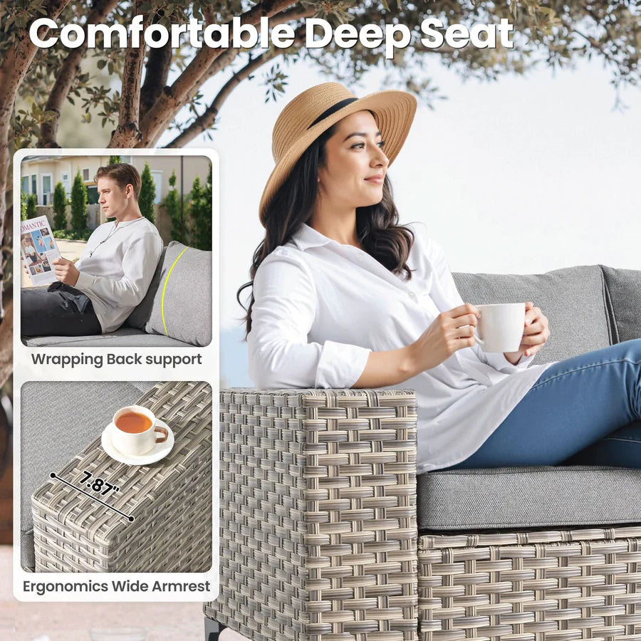 5 Pieces Patio Furniture Set Outdoor Sectional Sofa Couch with Comfy Cushions Deep Seat