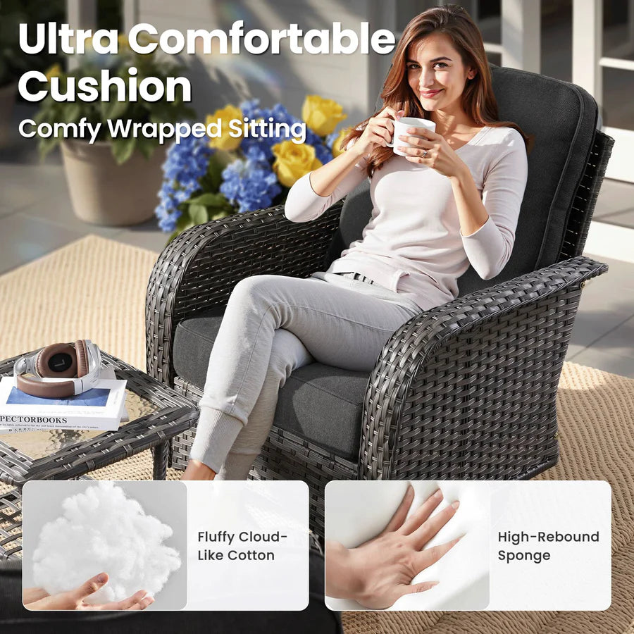 5 Pieces Patio Furniture Set, Outdoor Wicker Sofa with Swivel Chairs