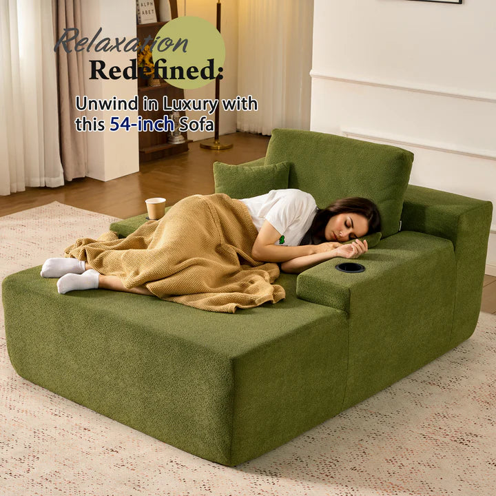 67" Chaise Lounge Chair with Cup Holders, Plush Velvet Sofa Bed
