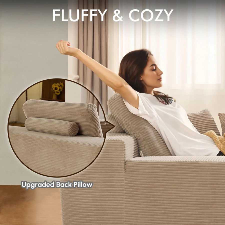 67" Oversized Chaise Lounge ,Corduroy Sleeper Sofa with Cup Holders