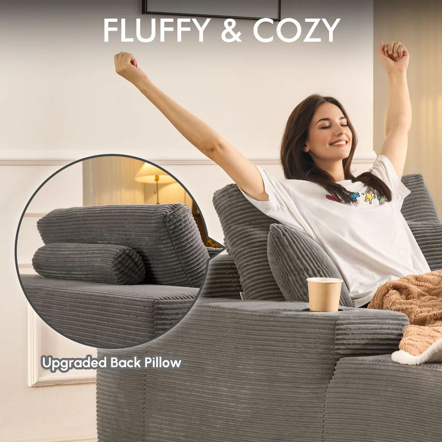 67" Oversized Chaise Lounge ,Corduroy Sleeper Sofa with Cup Holders