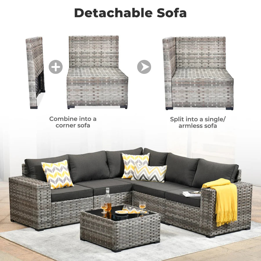 6 Pieces Outdoor Sectional Sofa with 7.68'' Broad Handrails