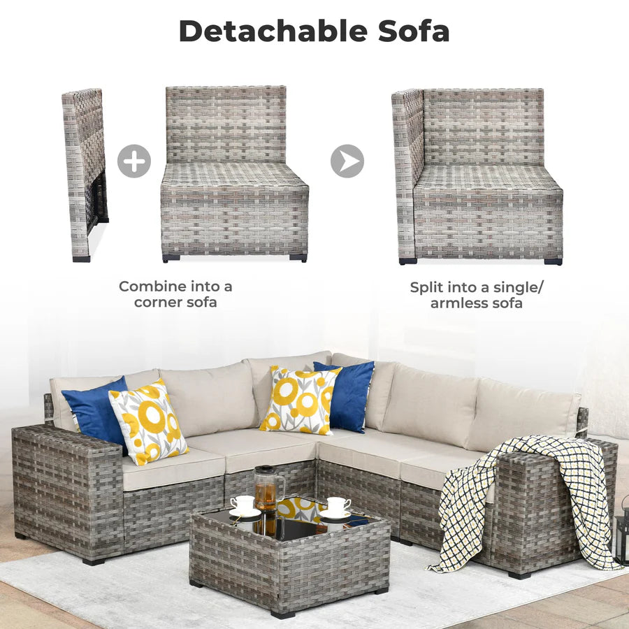 6 Pieces Outdoor Sectional Sofa with 7.68'' Broad Handrails