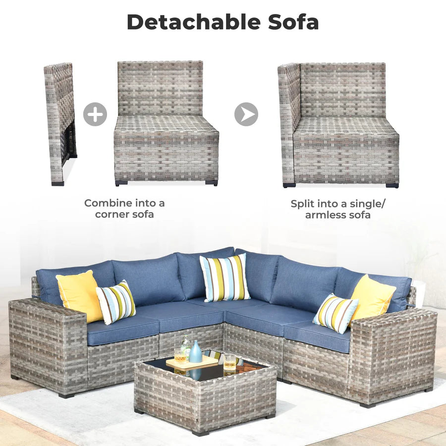 6 Pieces Outdoor Sectional Sofa with 7.68'' Broad Handrails