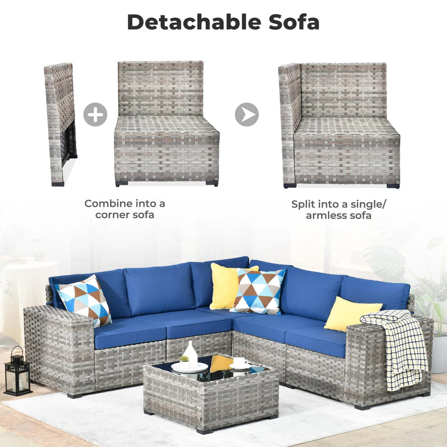 6 Pieces Outdoor Sectional Sofa with 7.68'' Broad Handrails
