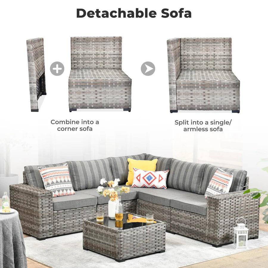6 Pieces Outdoor Sectional Sofa with 7.68'' Broad Handrails