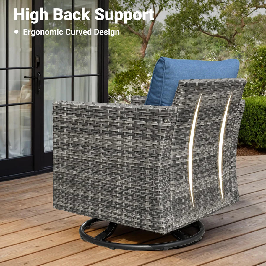 7 Pieces Patio Furniture Set, Outdoor Wicker Sofa with Rocking Swivel Chairs