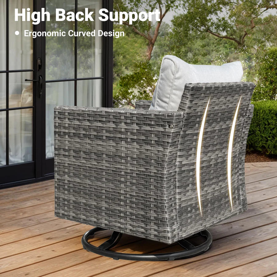 7 Pieces Patio Furniture Set, Outdoor Wicker Sofa with Rocking Swivel Chairs