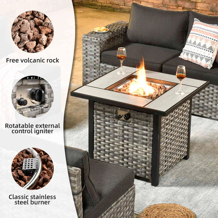 7 Pieces Patio Furniture Set with 7.68'' Broad Handrails and 30'' Fire Pit Table1