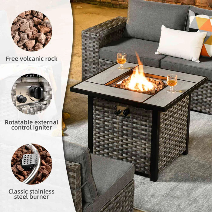 7 Pieces Patio Furniture Set with 7.68'' Broad Handrails and 30'' Fire Pit Table1
