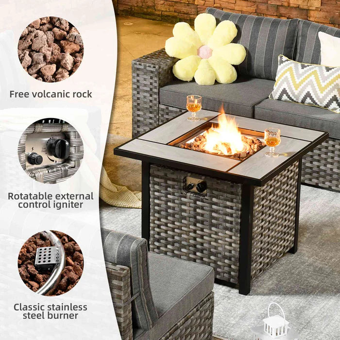 7 Pieces Patio Furniture Set with 7.68'' Broad Handrails and 30'' Fire Pit Table1