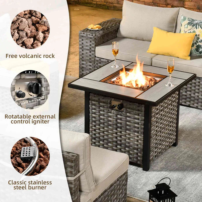 7 Pieces Patio Furniture Set with 7.68'' Broad Handrails and 30'' Fire Pit Table1
