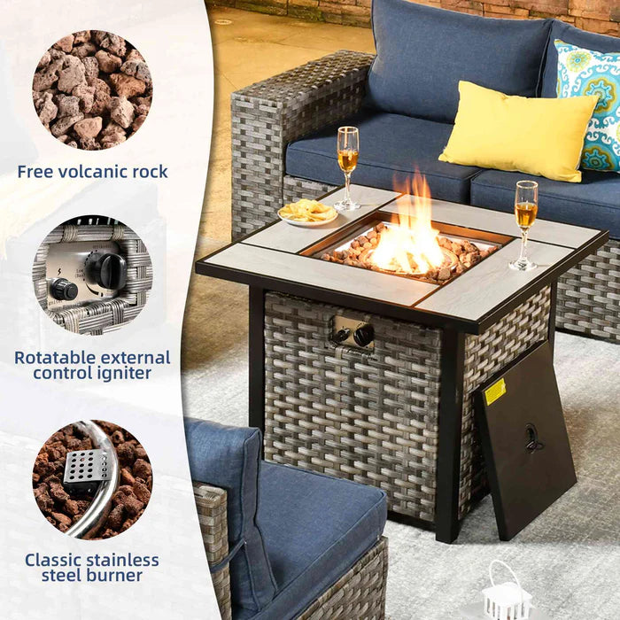 7 Pieces Patio Furniture Set with 7.68'' Broad Handrails and 30'' Fire Pit Table1