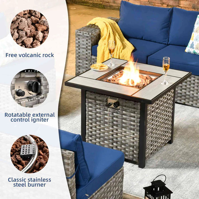 7 Pieces Patio Furniture Set with 7.68'' Broad Handrails and 30'' Fire Pit Table1