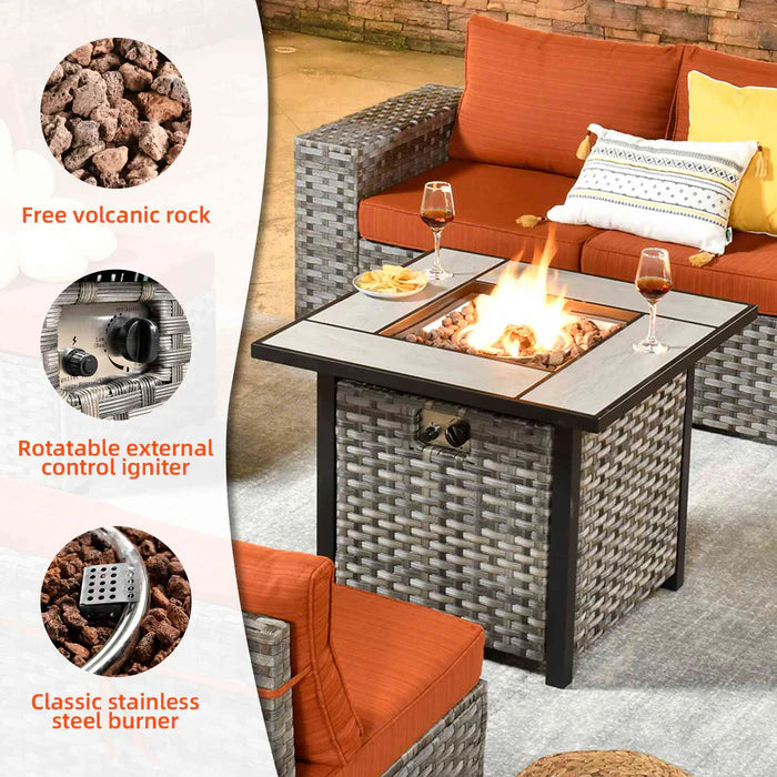 7 Pieces Patio Furniture Set with 7.68'' Broad Handrails and 30'' Fire Pit Table1