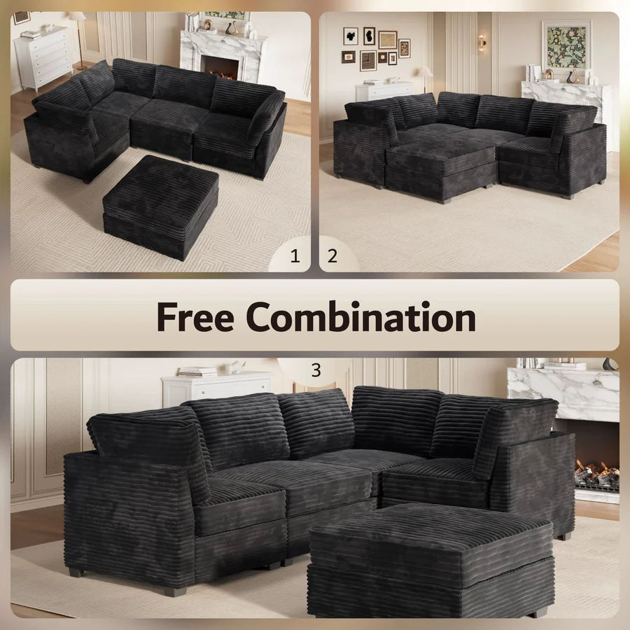 98" Modular Sectional Sofa Couch, L-Shaped Minimalist Couches with Sofa Bed Chaise