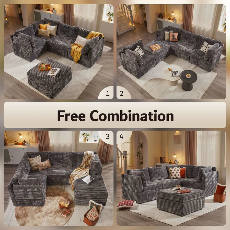 98" Modular Sectional Sofa Couch, L-Shaped Minimalist Couches with Sofa Bed Chaise