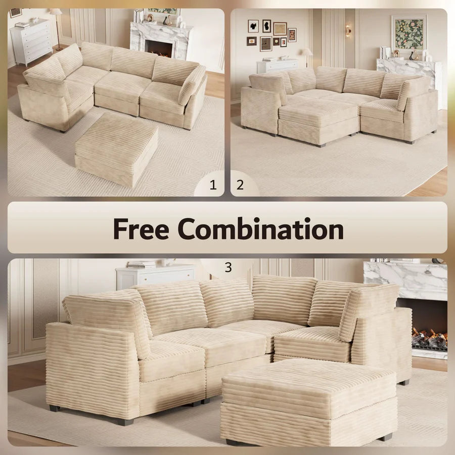 98" Modular Sectional Sofa Couch, L-Shaped Minimalist Couches with Sofa Bed Chaise