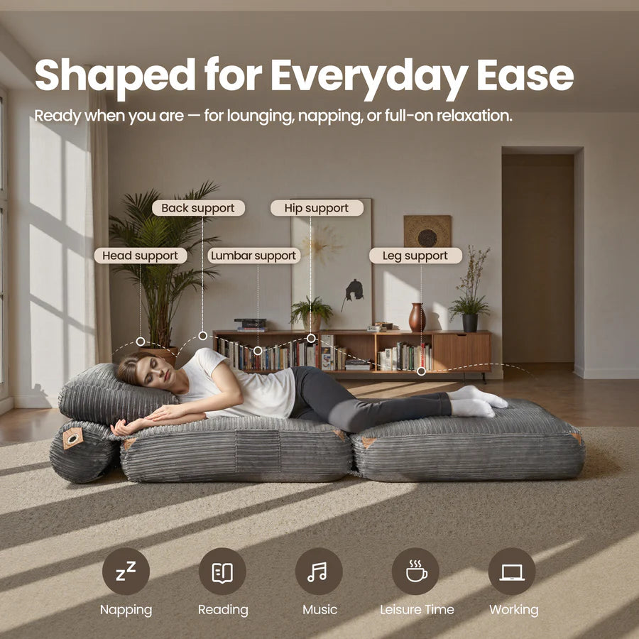 Bean Bag Bed Folding Sofa Bed – Convertible Sleeper Chair with Pillow & Back Support