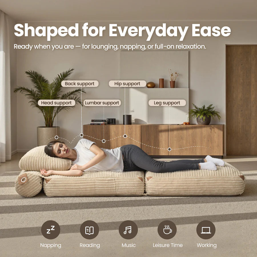Bean Bag Bed Folding Sofa Bed – Convertible Sleeper Chair with Pillow & Back Support