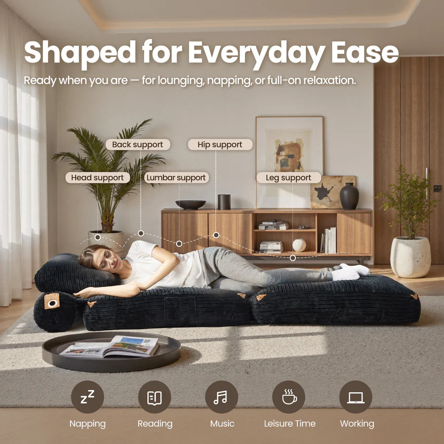Bean Bag Bed Folding Sofa Bed – Convertible Sleeper Chair with Pillow & Back Support