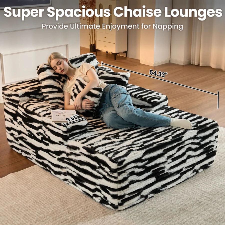 Boneless Chaise Lounge,Luxurious Faux Fur, No Assembly Required