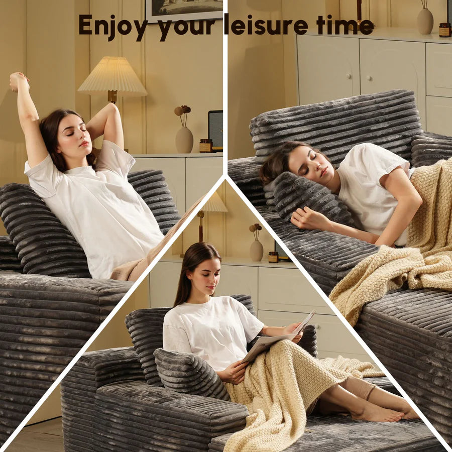Boneless Chaise Lounge,Luxurious Faux Fur, No Assembly Required