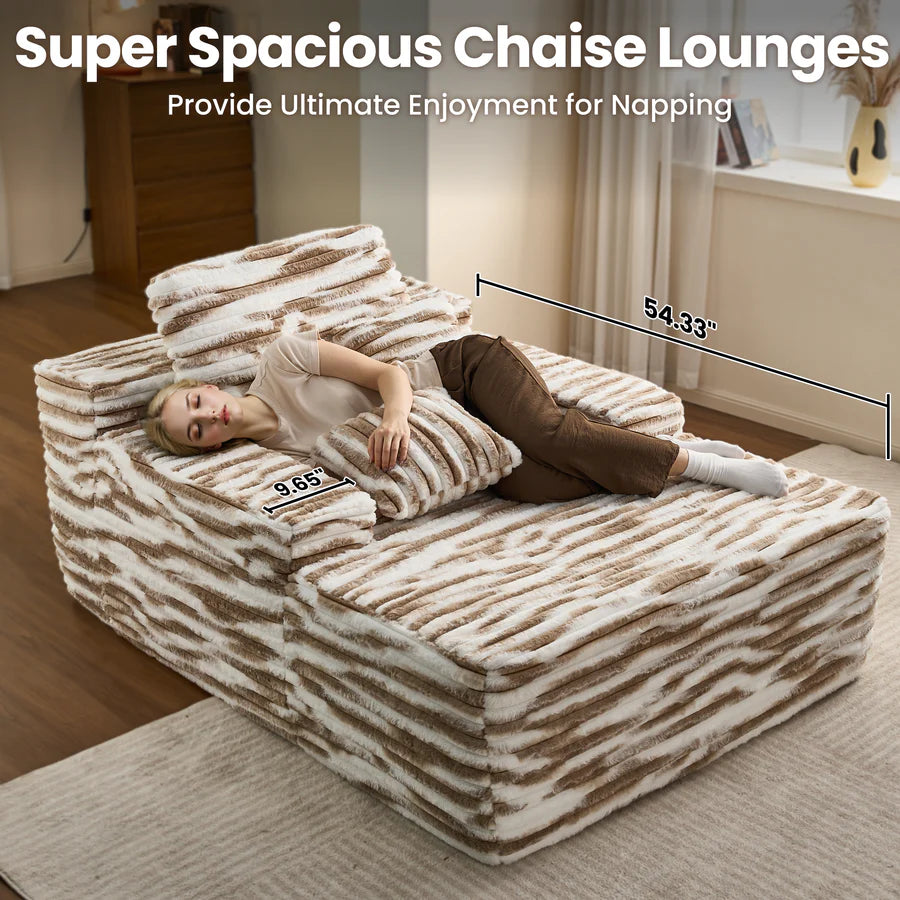 Boneless Chaise Lounge,Luxurious Faux Fur, No Assembly Required