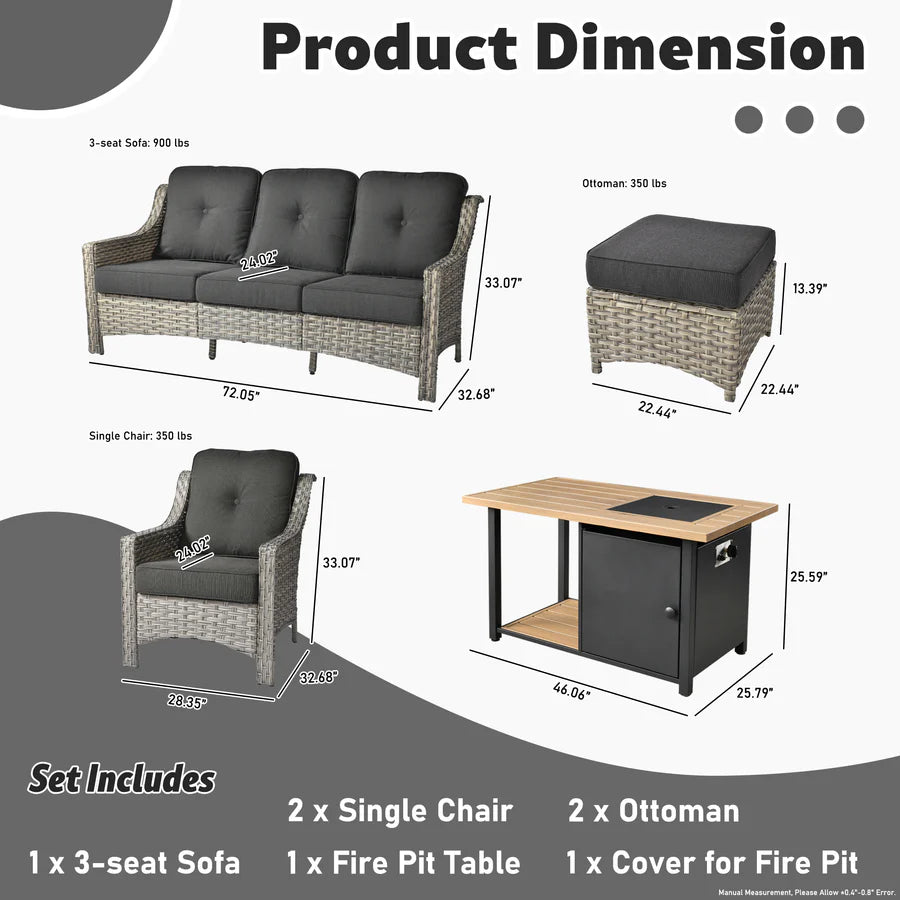 Conversation Set 6-Piece PAD Series include 46"Fire Pit Table