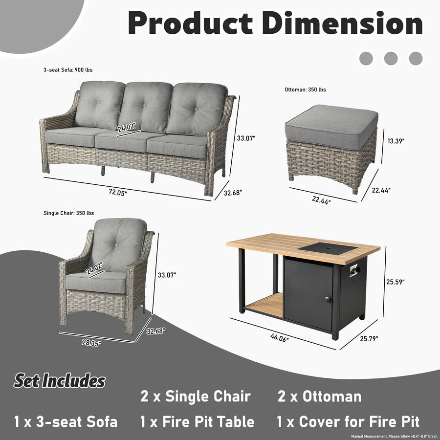 Conversation Set 6-Piece PAD Series include 46"Fire Pit Table