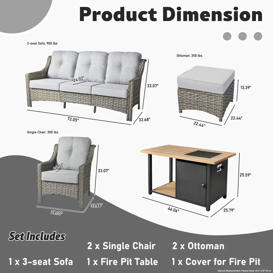 Conversation Set 6-Piece PAD Series include 46"Fire Pit Table