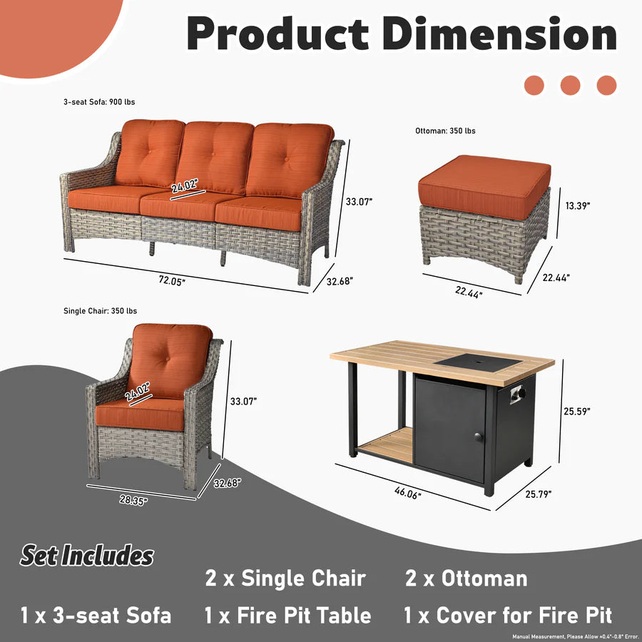 Conversation Set 6-Piece PAD Series include 46"Fire Pit Table