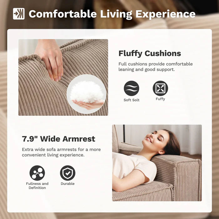 Living Room Modular Couch 6-Pieces Set, Wide Armrests