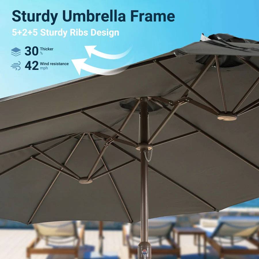 Outdoor Patio Umbrella – Double-Sided Rectangular Market Umbrella with Base