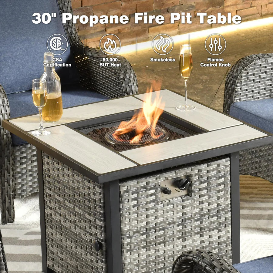 Patio Conversation Set 6-Piece with 30' Fire Pit Table and Kenard Set