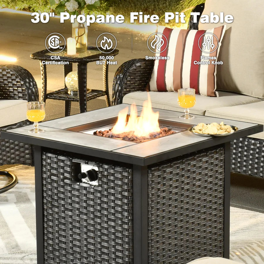 Patio Conversation Set 6-Piece with 30' Fire Pit Table and Kenard Set