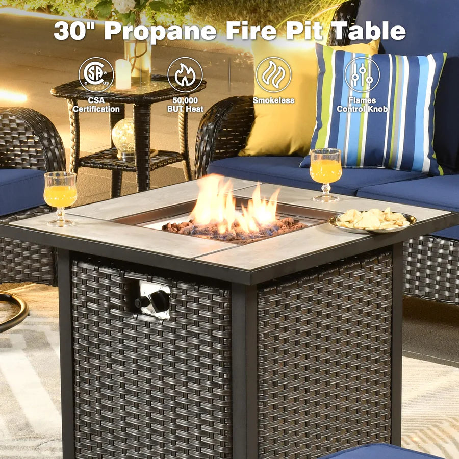 Patio Conversation Set 6-Piece with 30' Fire Pit Table and Kenard Set