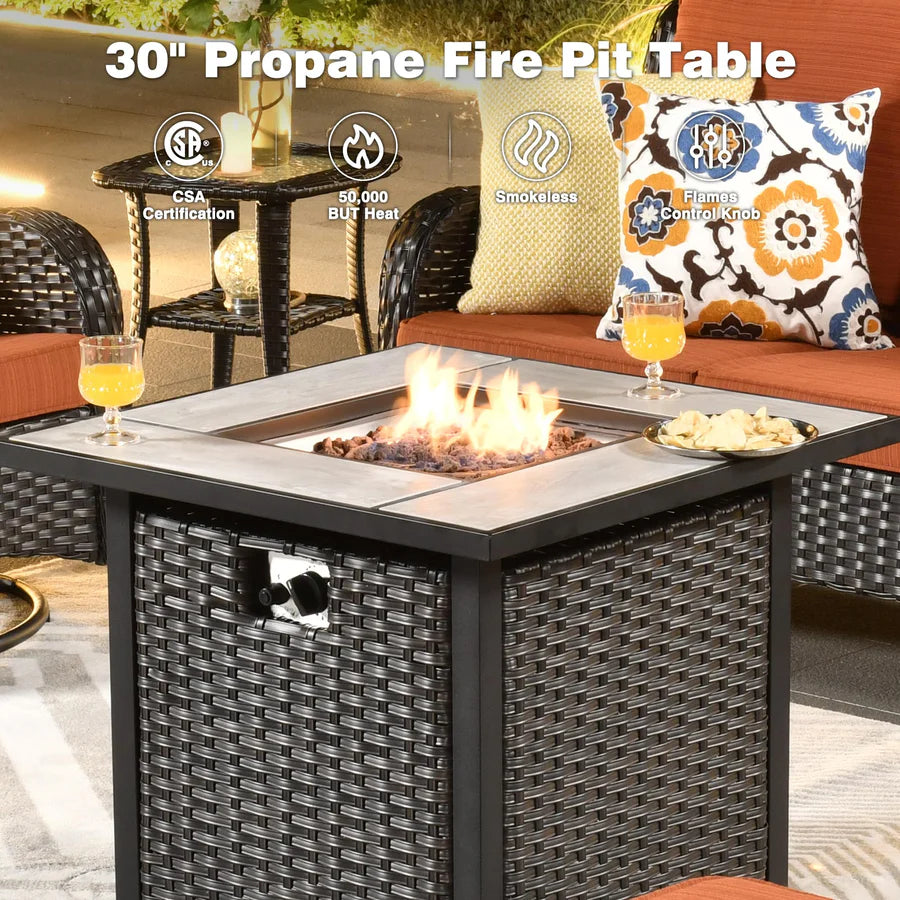 Patio Conversation Set 6-Piece with 30' Fire Pit Table and Kenard Set
