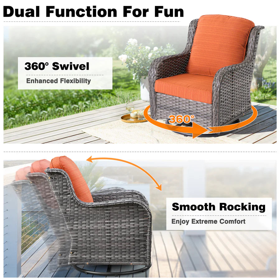 Patio Furniture Set 3-Piece with Swivel Chairs and Side Table Kenard