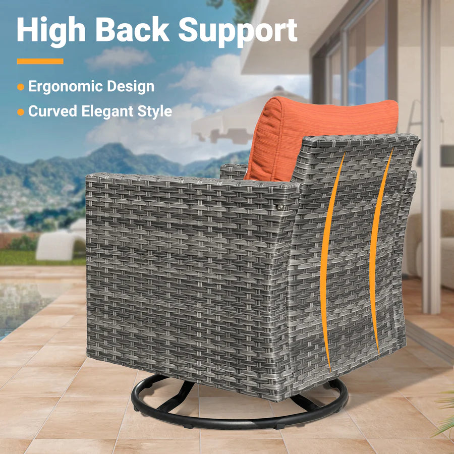 Patio Vultros 7-Piece Set With Swivel Chair and Rectangle 42'' Propane Fire Pit Table