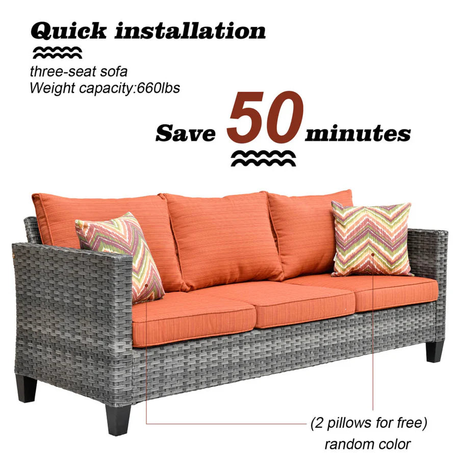 Patio Vultros 8-Piece Set With Swivel Chair and Rectangle 42'' Propane Fire Pit Table