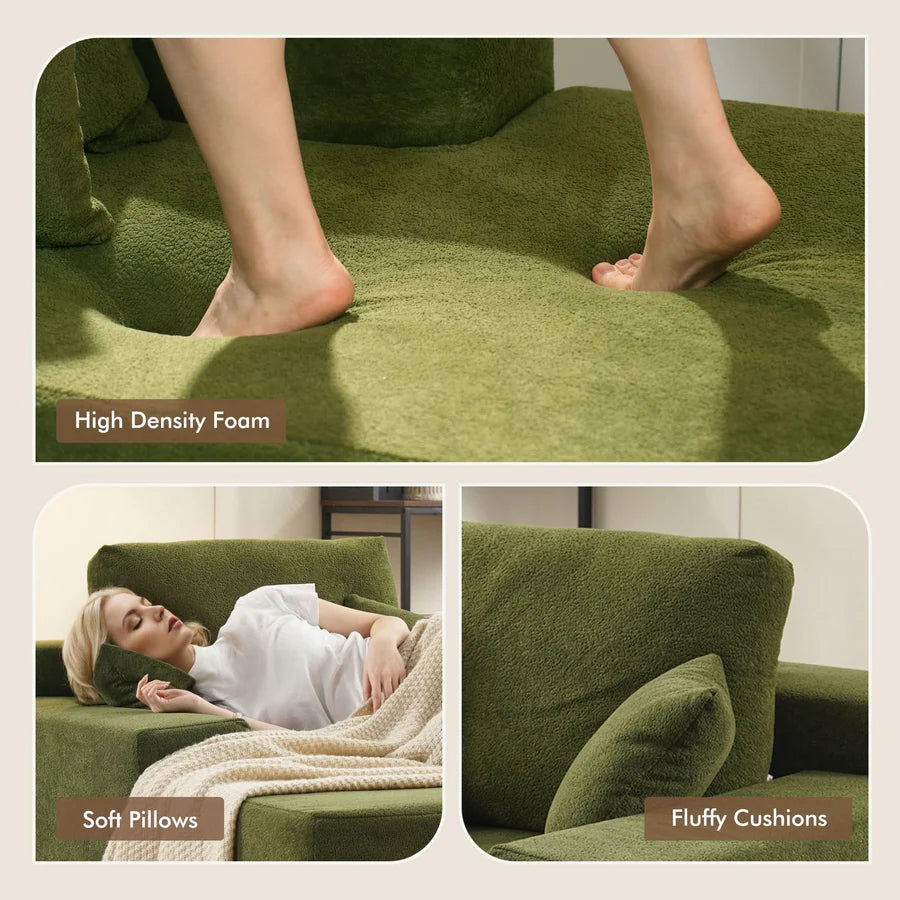 Plush Velvet Chaise Lounge Sofa Bed - Oversized Sleeper Couch for Living Room