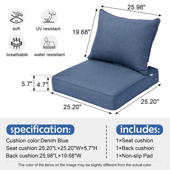 Replacement Seat Back Cushions Set with Olefin Fabric and Zipper, 25'' x 25'', Not suitable for  Patio Furniture