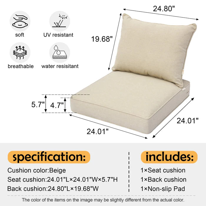 Replacement Seat Back Cushions Set with Olefin Fabric and Zipper, 24'' x 24''